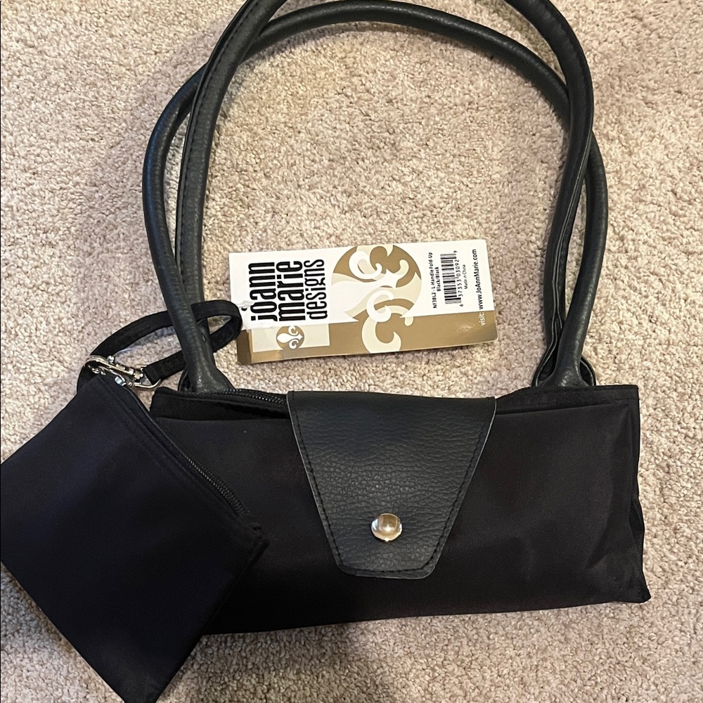 Black Fold-Up Bag With Small Carrying Case Handbag Set